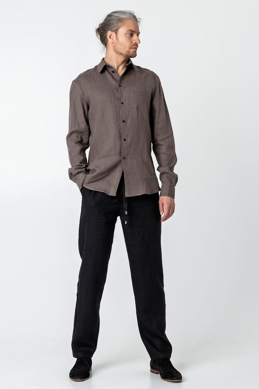 IZUMI | Long sleeve linen shirt with front pocket - Mezzoroni