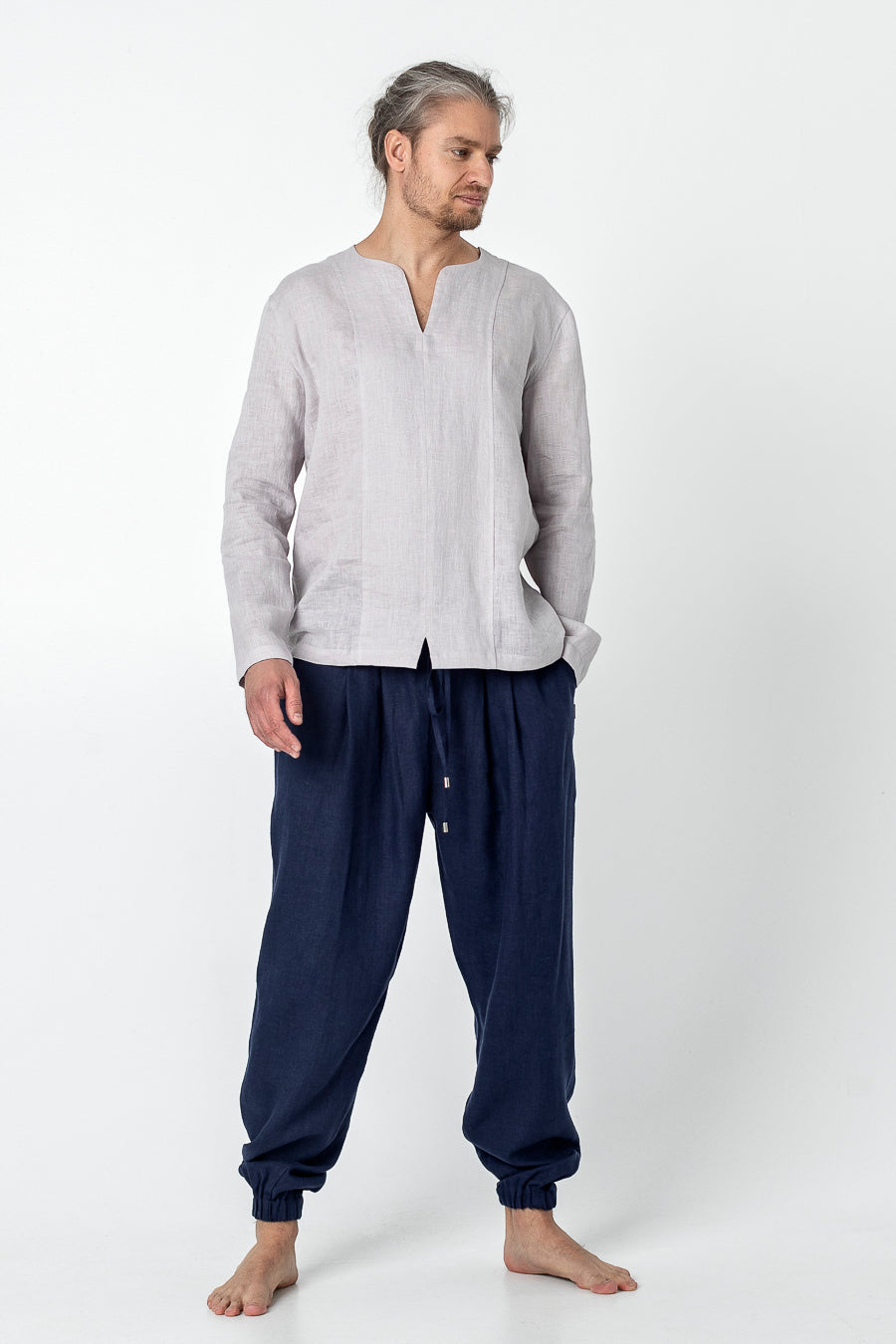 Men's Linen Trousers | Loose White Beach Trousers | House of Bruar