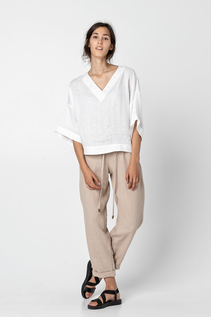 SELLI | Elbow sleeve linen blouse - Mezzoroni